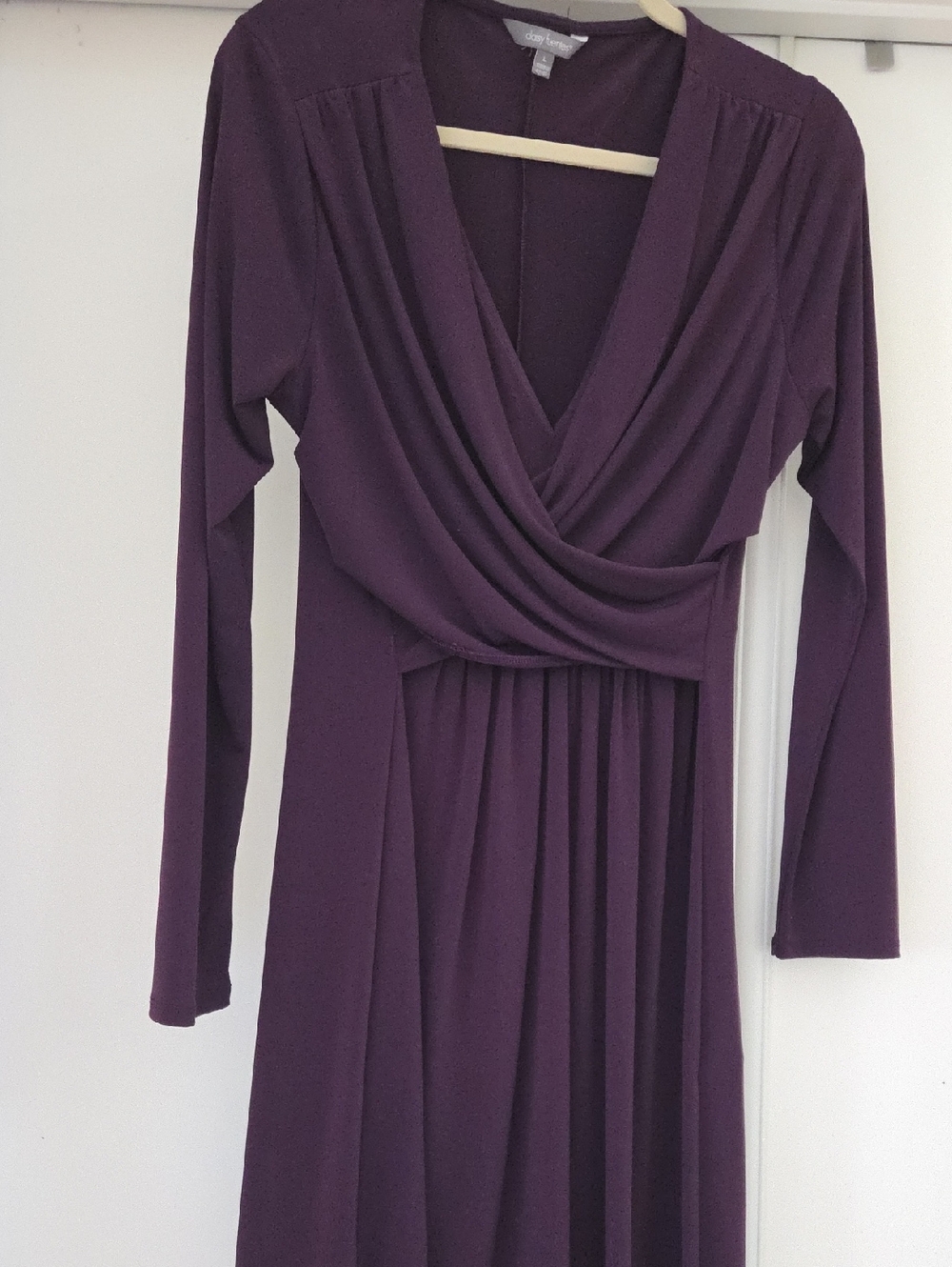 Daisy Fuentes Deep Plum Draped Wrap-Front Long Sleeve Dress